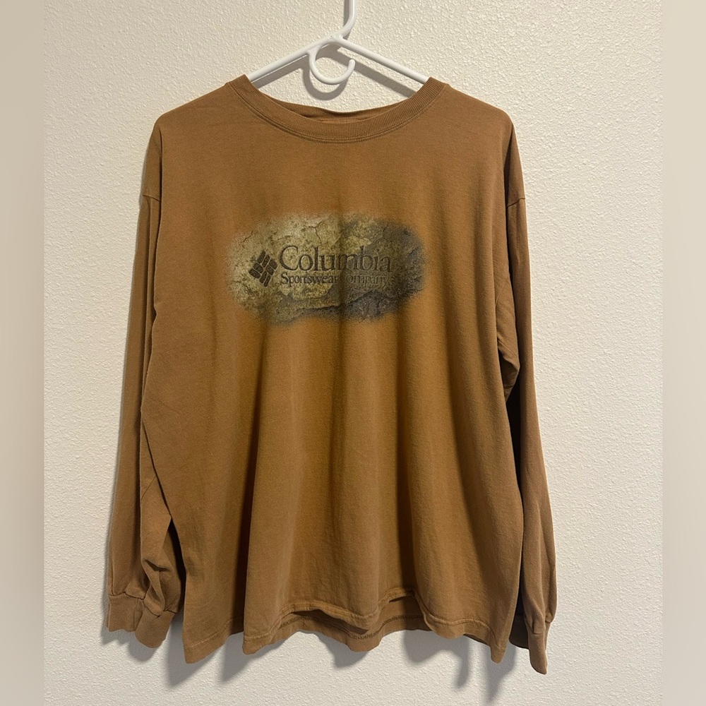 Columbia Tan Brown Graphic Logo Long Sleeve Shirt